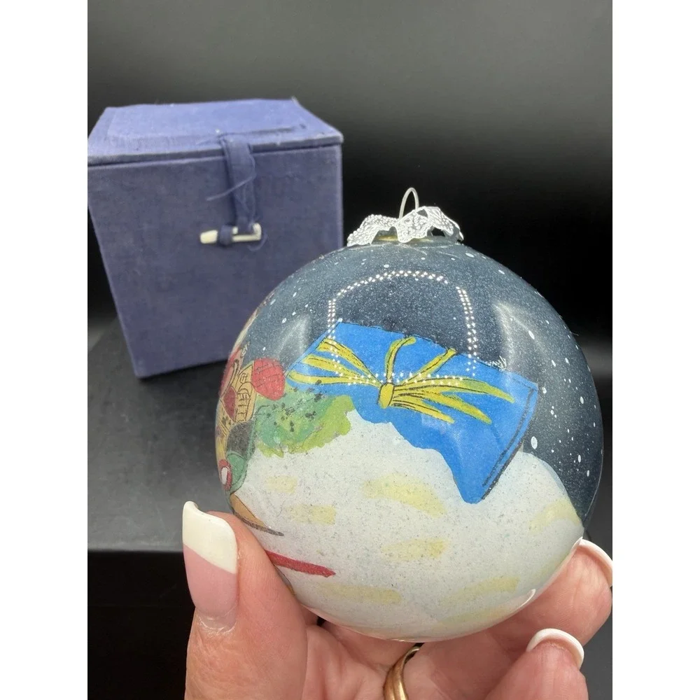🎄✨ Watkins Reverse‑Painted Hand‑Blown Glass Ornament #5553 – Santa & Toys Scene